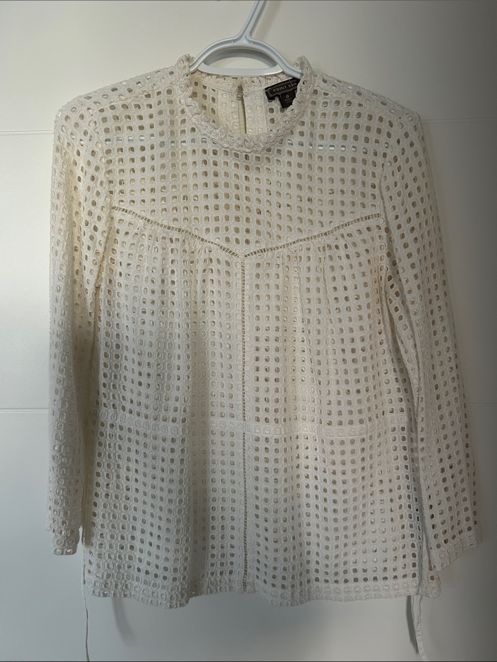 Ivory Eyelet Lace High-Neck Blouse
